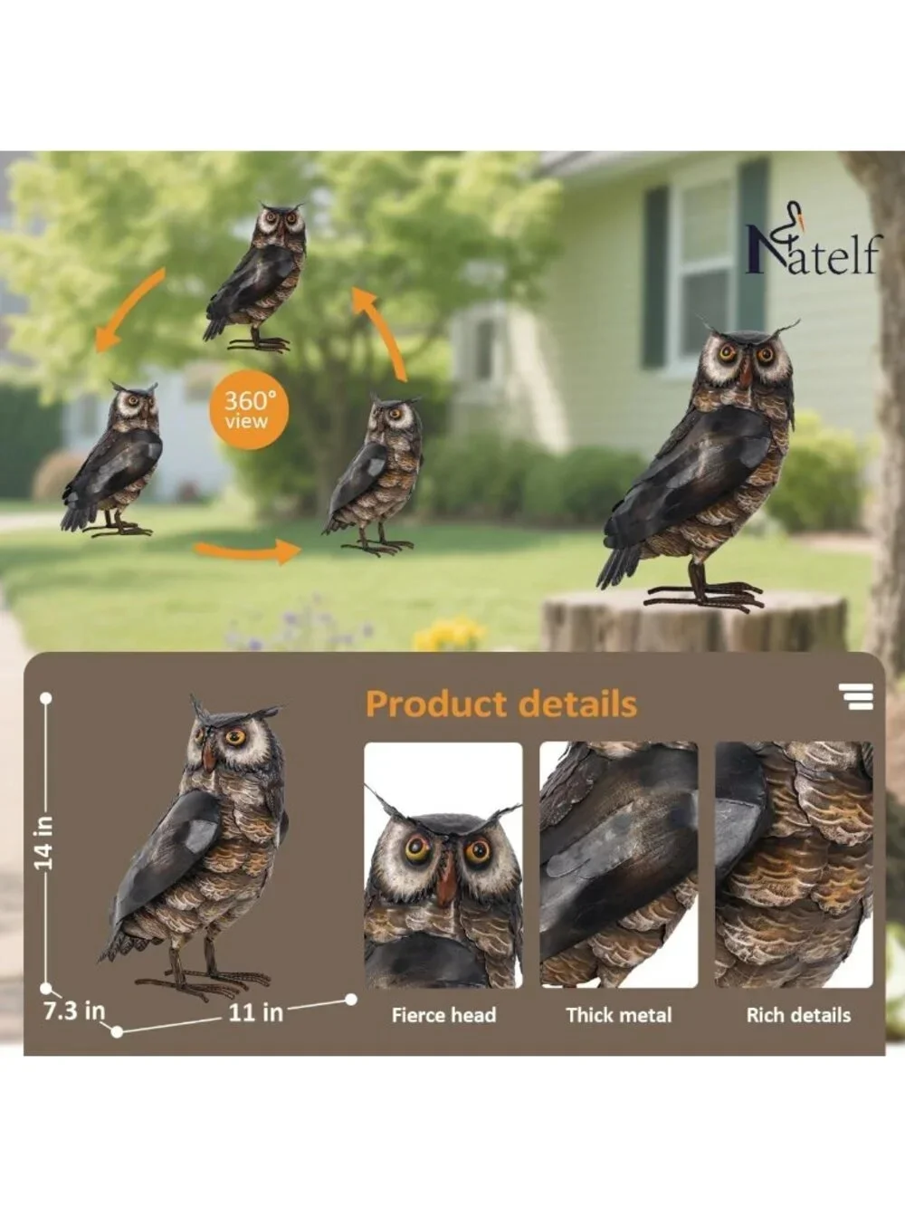 Metal Garden Owl Sculpture - Standing Bird Yard Art for Outdoor Decor, Patio